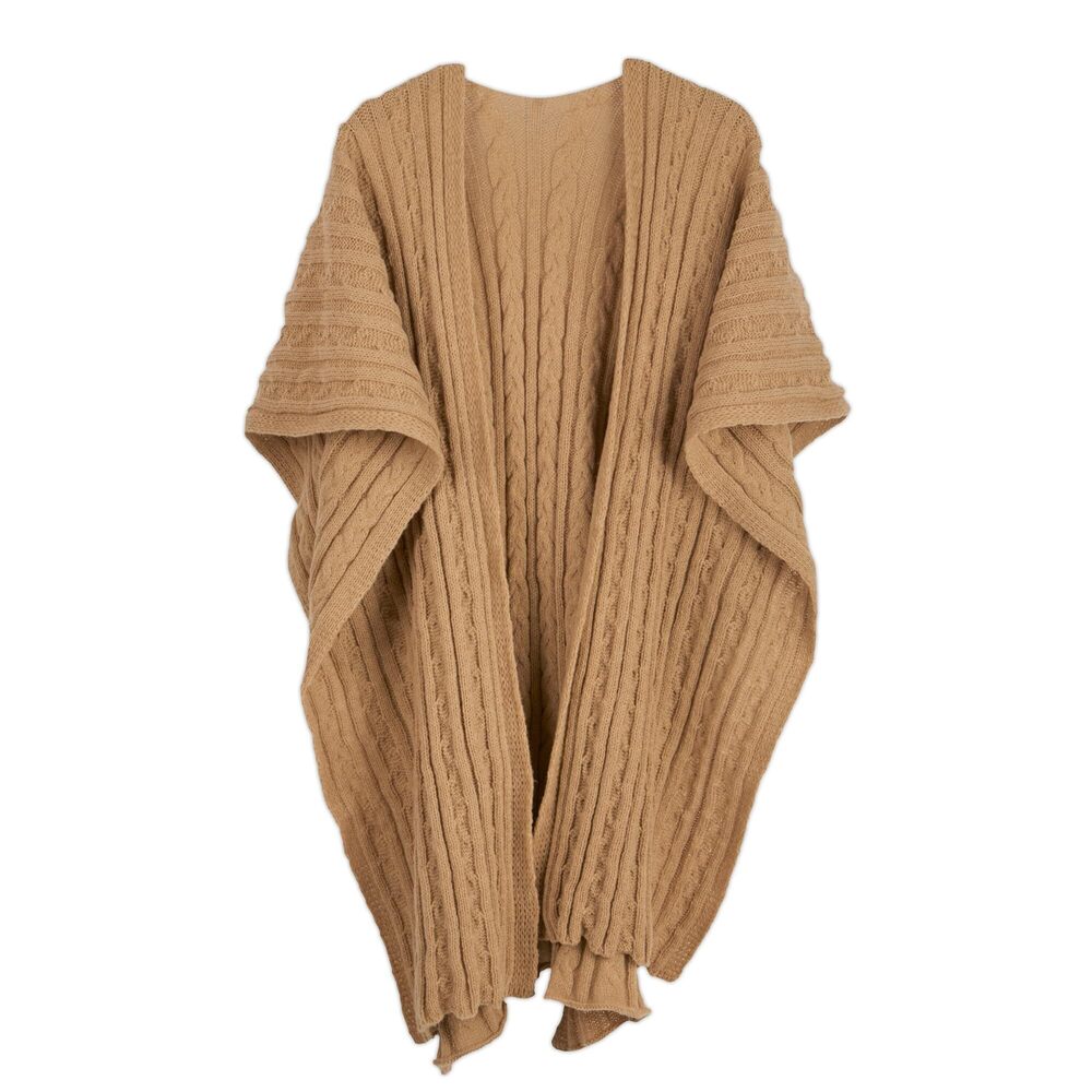 2258 Women's Kenna Cable Knit Open Front Poncho Wrap, Wheat